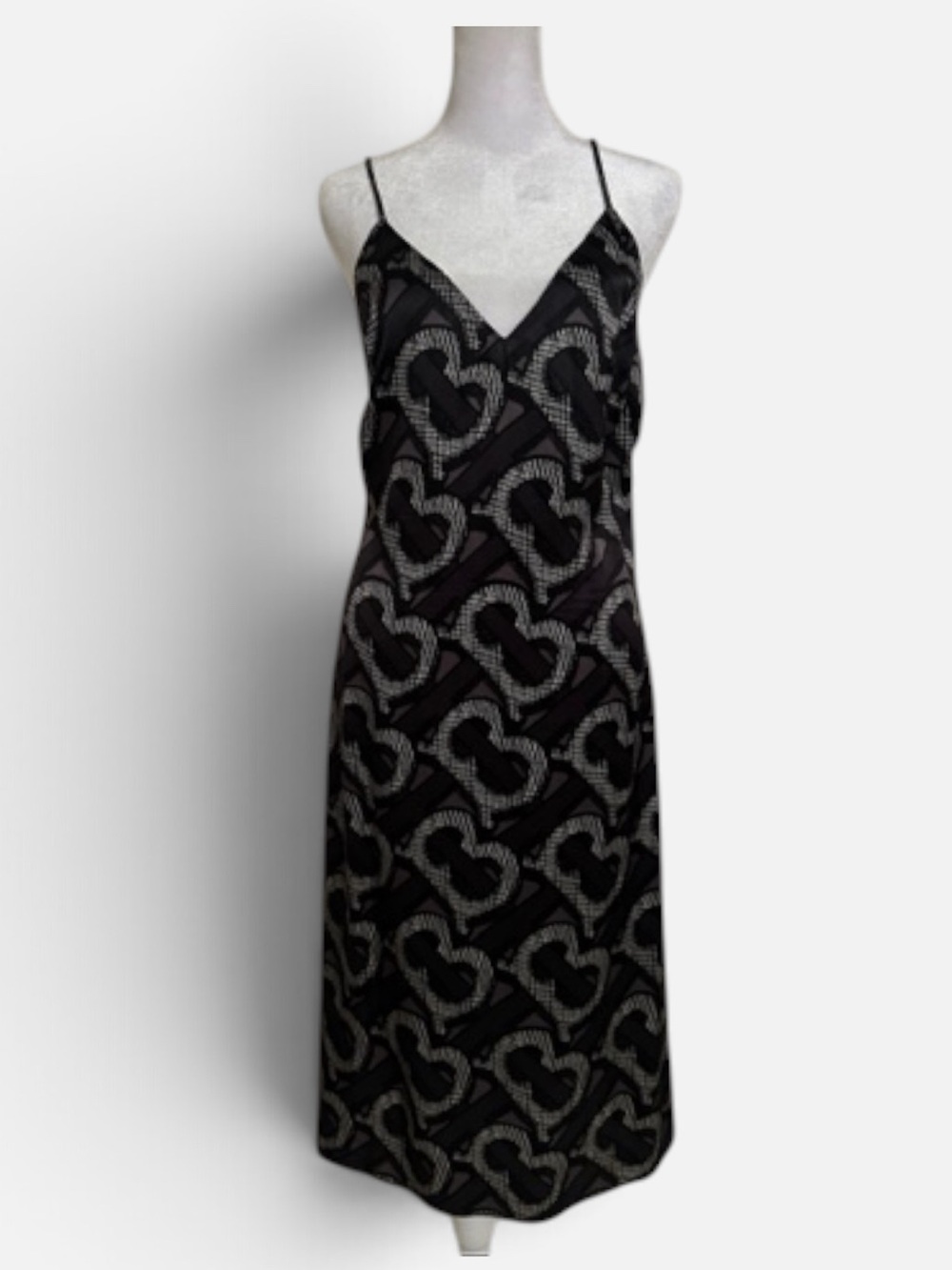 NWOT Burberry Black Heart Pattern Slip Dress